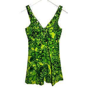 Beth Bowley Y2K 100% Silk Babydoll Top Women 4 Green Going Out Raw Hem Club
